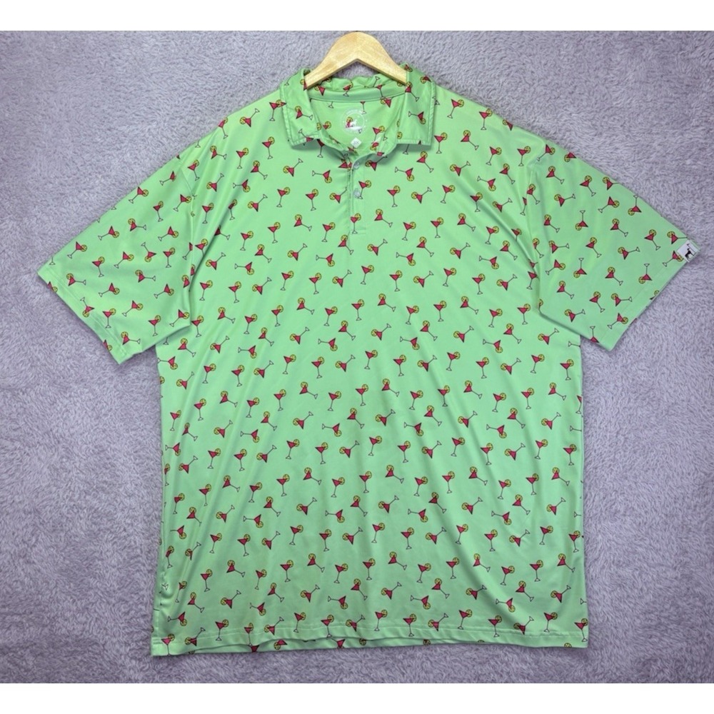 Proud 90 Golf Polo Shirt Mens 3X Green Martini Glass Print Short Sleeve Casual